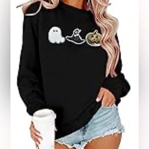 Chic Black Halloween Sweatshirt with Ghost and Pumpkin